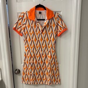 Vibrant Orange Geometric Button Down athletic dress